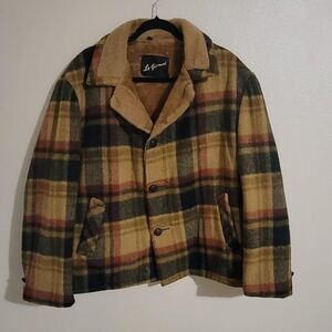 Men's Plaid Wool Blend Pea Coat in Mustard
